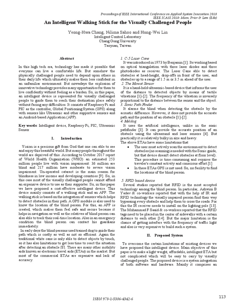 Intelligent Walking Stick for the Visually Impaired | PDF | Visual ...