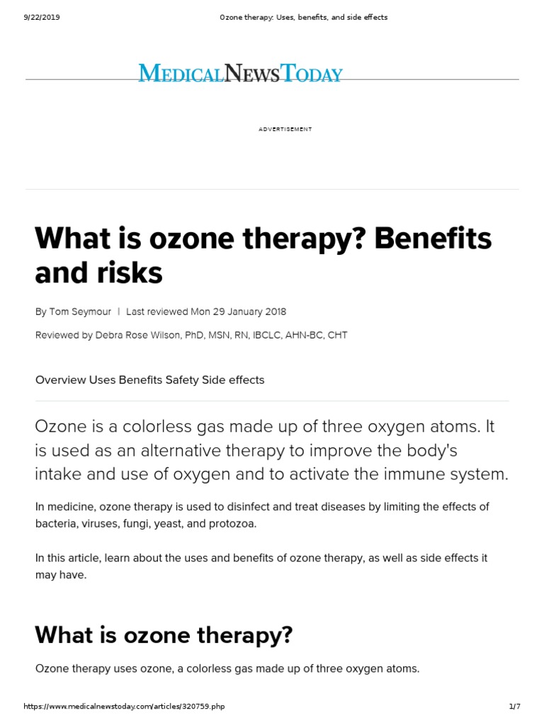 Ozone Therapy Its Uses Benefits Effects | PDF | Ozone | Adverse Effect