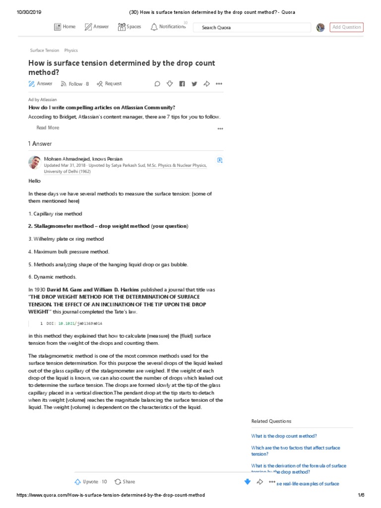 How Is Surface Tension Determined by The Drop Count Method - Quora ...