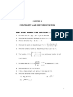 Continuity and Differentiation: Very Short Answer Type Questions (1 Mark)