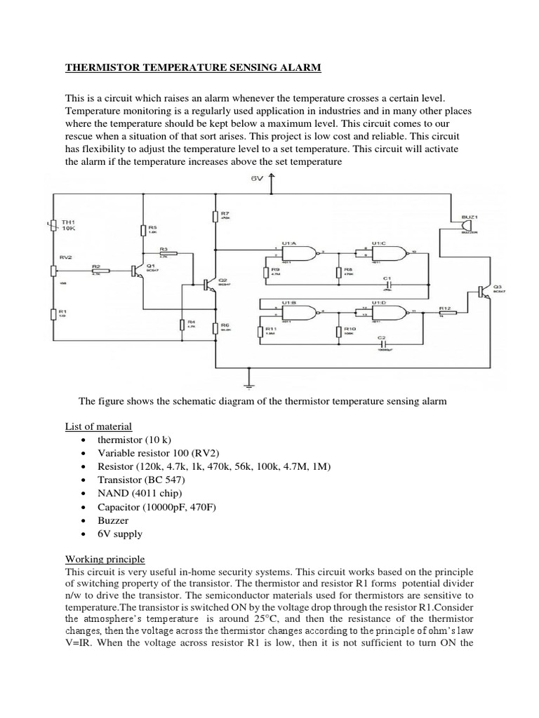 Thermistor Temperature Sensing Alarm PDF Electronic Circuits