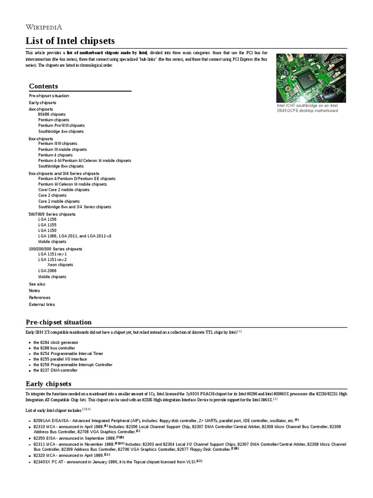 List of Intel Chipsets PDF Integrated Circuit Electronics