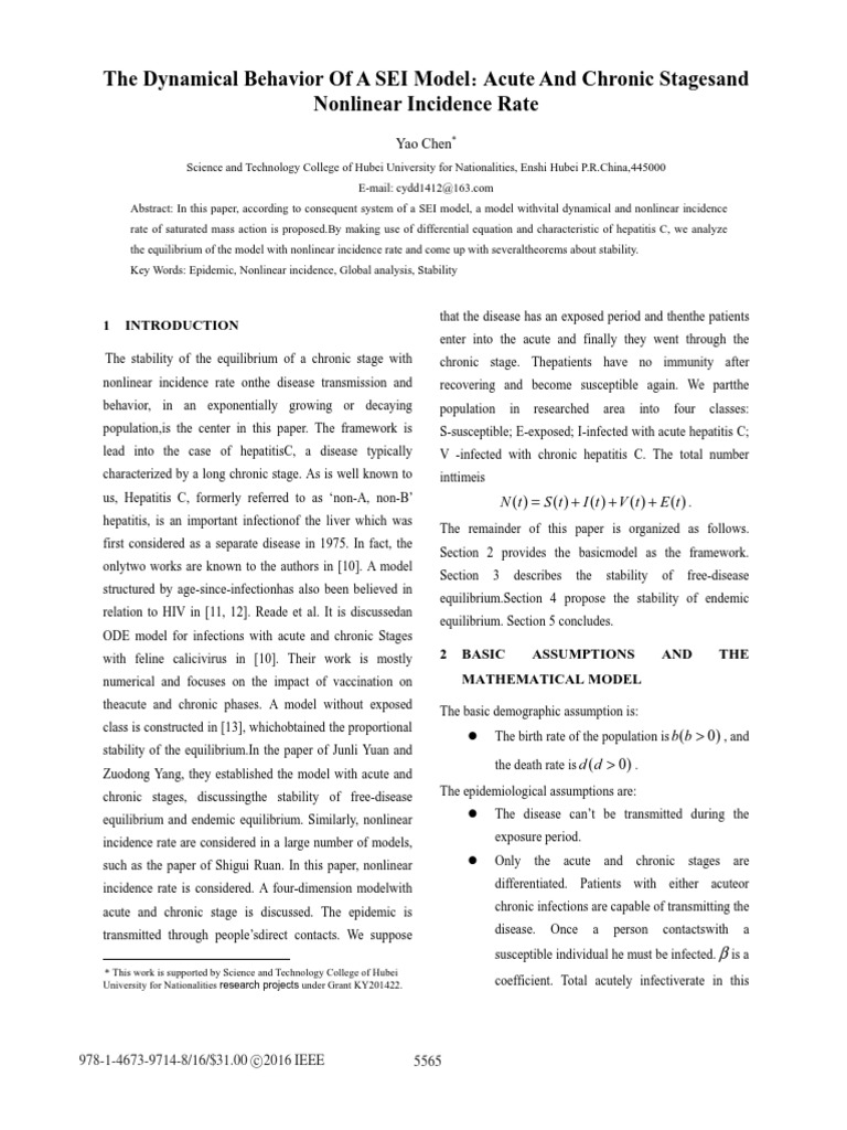 2016 The Dynamical Behavior of A SEI Model Acute and Chronic Stagesand ...