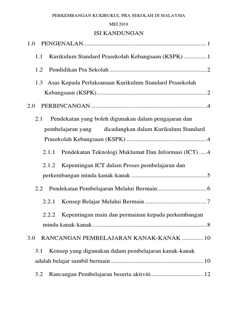 Assignment Perkembangan Kurikulum Pra Sekolah Kebangsaan Pdf
