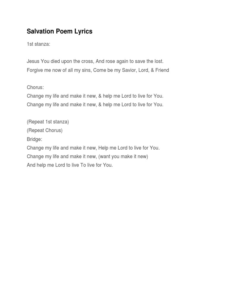 Salvation Poem Lyrics PDF