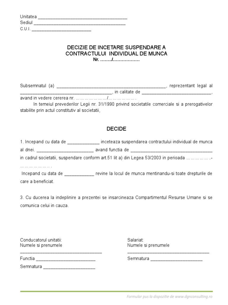 Decizie De Incetare Suspendare Cic
