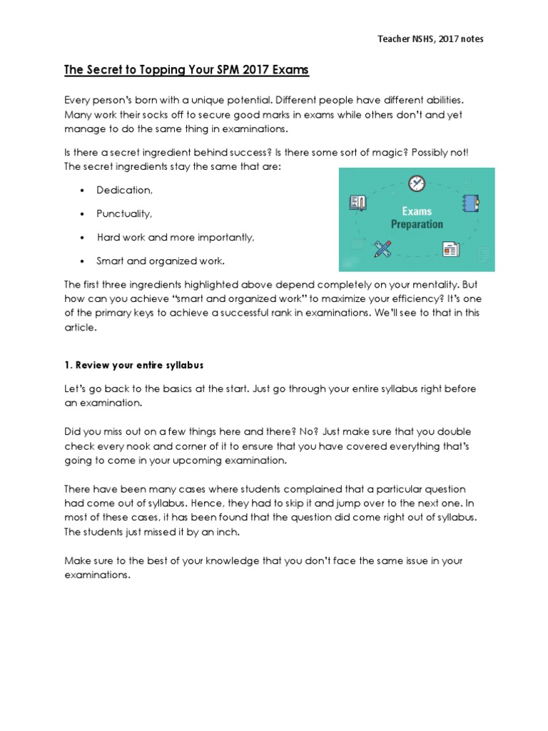 SPM 2017 Exam Success Tips | PDF | Mobile App | Test (Assessment)