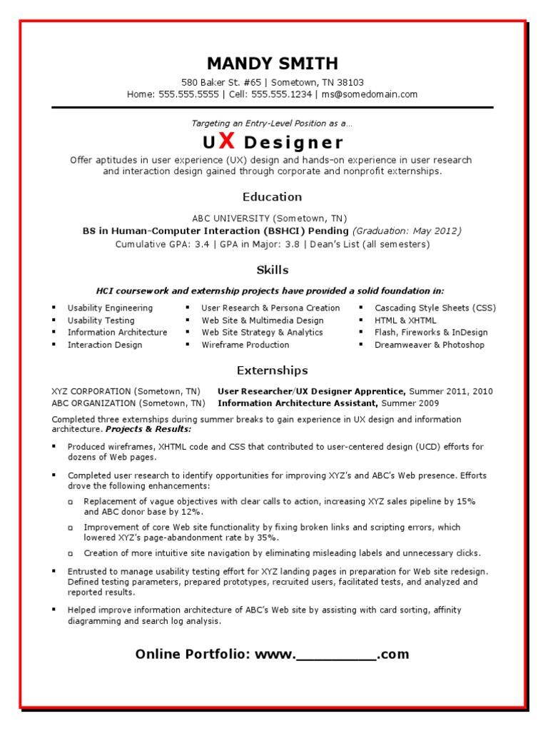 Sample Resume UX Designer Entry Level | PDF | Usability | World Wide Web