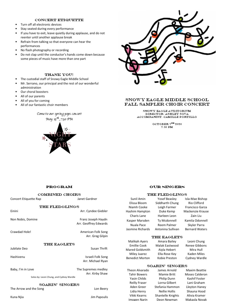 Middle School Choir Concert Program | PDF | Sound | Entertainment