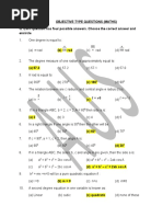 Objective Type Questions (Maths) Q. Each Question Has Four Possible Answers. Choose The Correct Answer and Encircle
