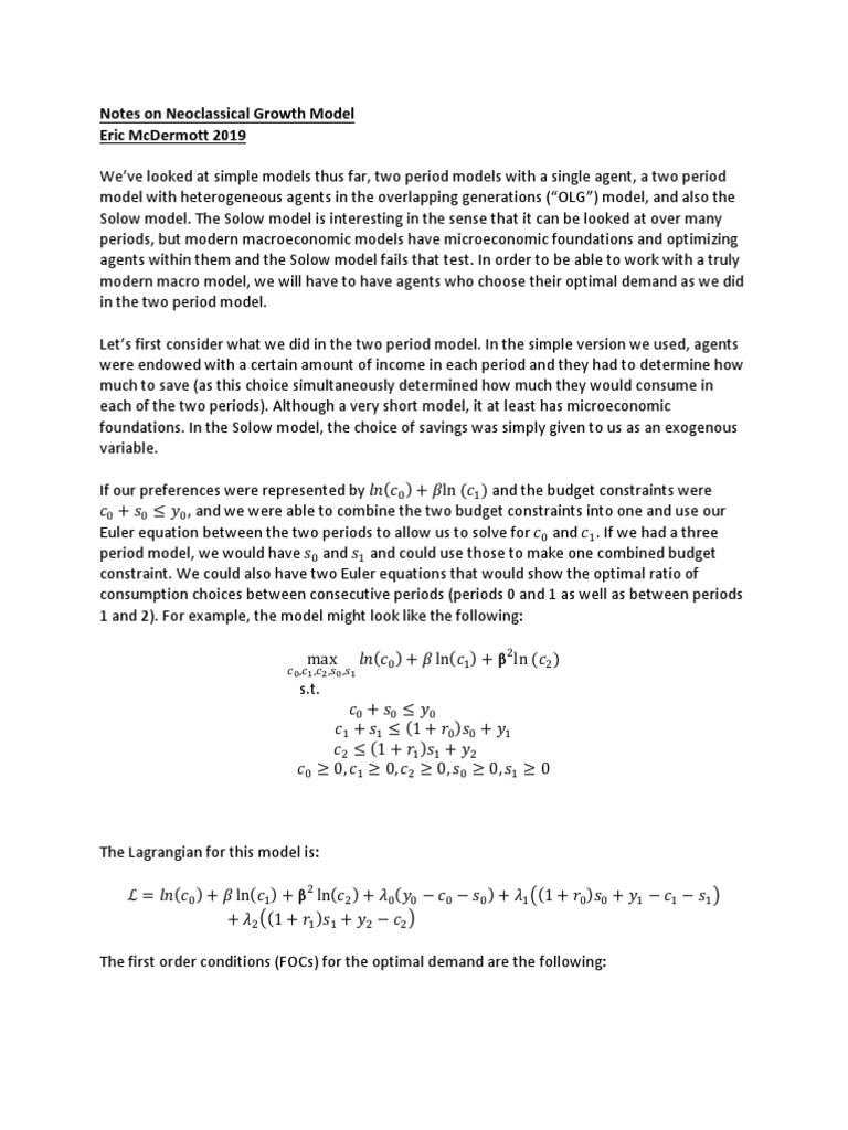 Neoclassical Growth Model Analysis | PDF | Macroeconomics | Equations