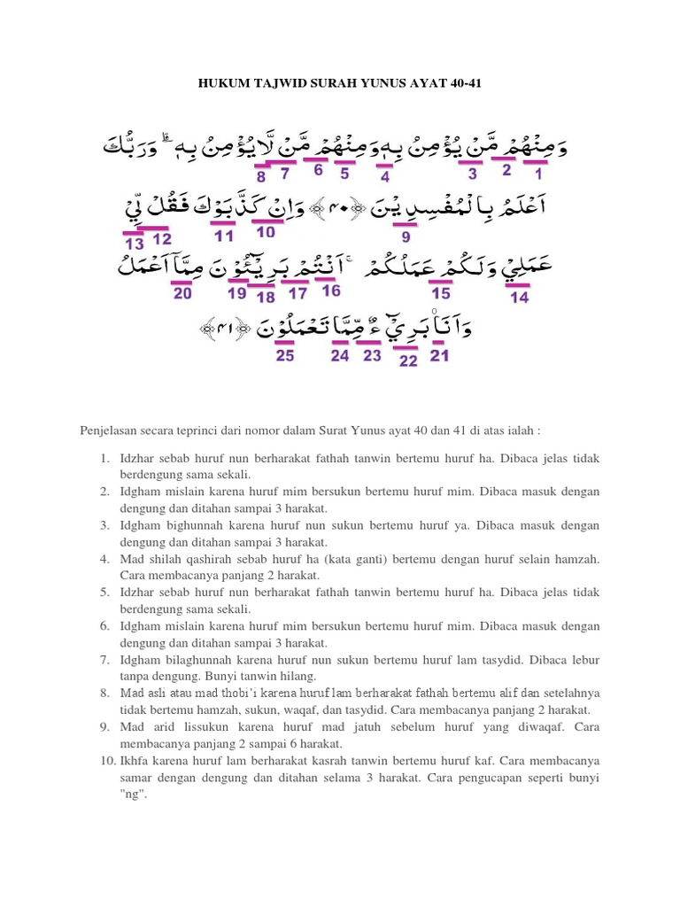 Hukum Tajwid Surah Yunus Ayat 40 41