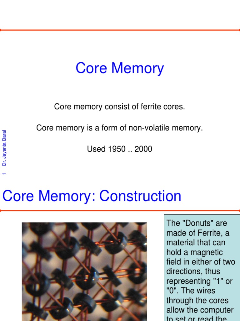 Core Memory: Core Memory Consist of Ferrite Cores. Core Memory Is A ... image.