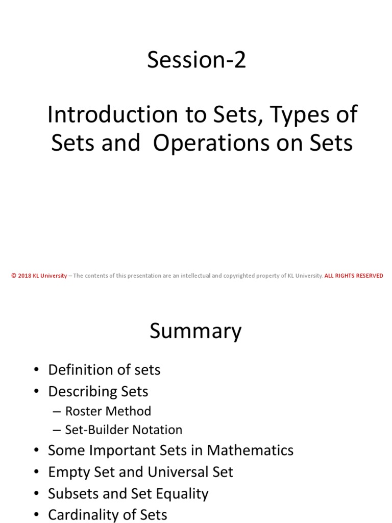 Session2 Introduction To Sets, Types of Sets and Operations On Sets PDF Set (Mathematics