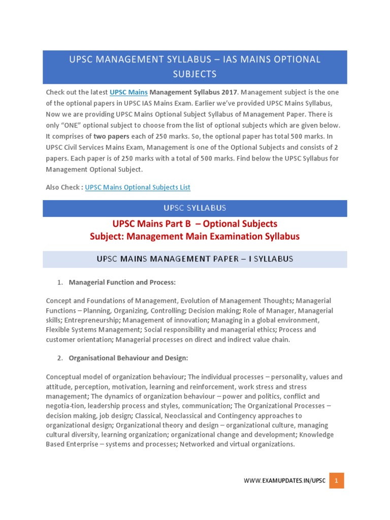 UPSC Management Syllabus 2017 | PDF | Human Resource Management ...