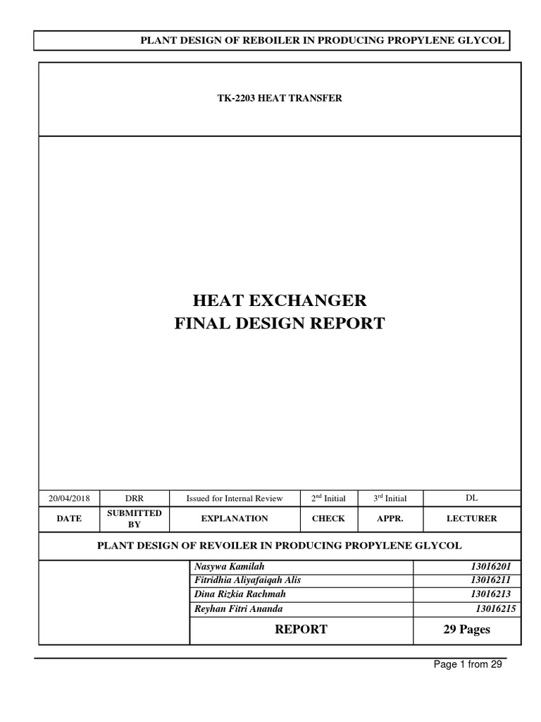 Reboiler Design for Propylene Glycol Production | PDF | Heat Exchanger ...