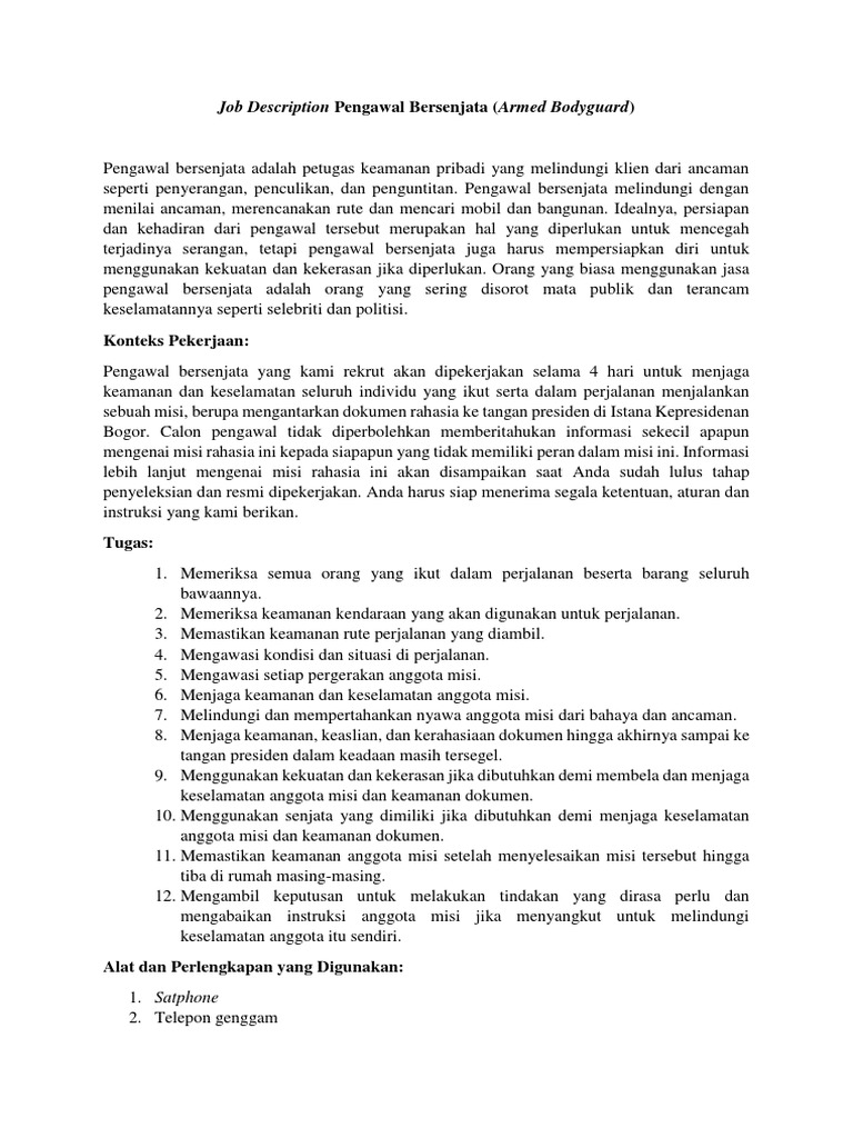 Job Description Bodyguard PDF