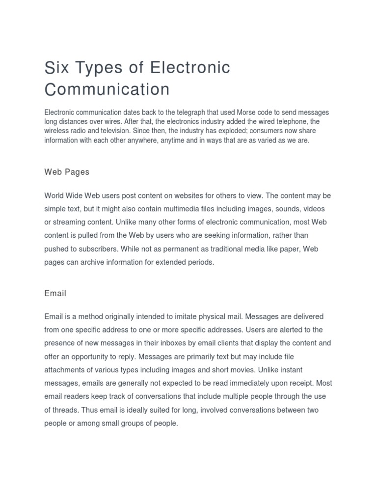 Six Types of Electronic Communication PDF Microblogging Instant Messaging