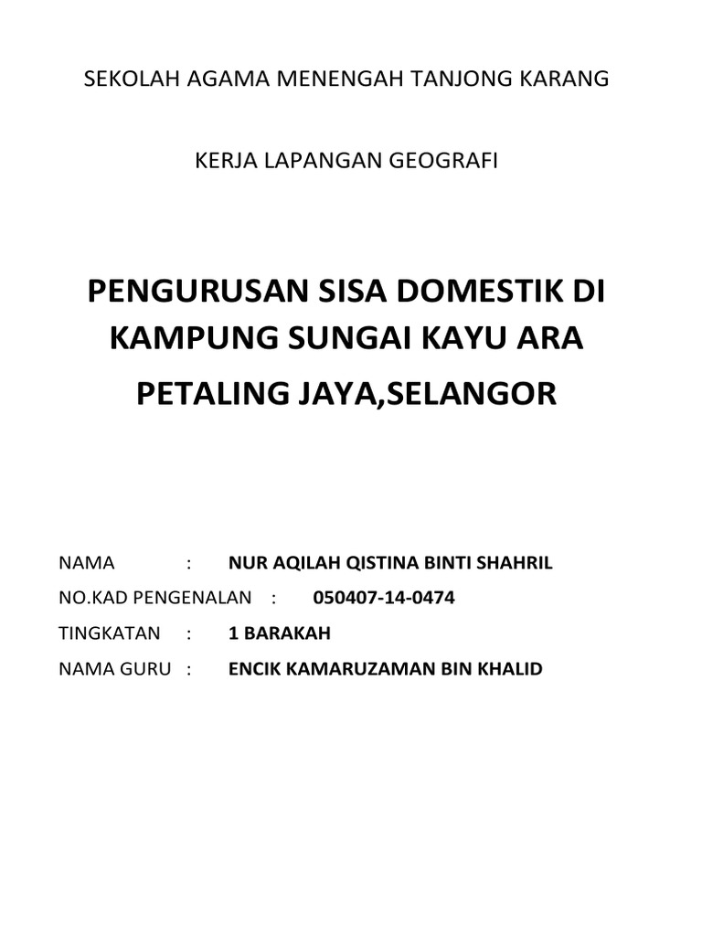 Kerja Lapangan Geografi Tingkatan 1