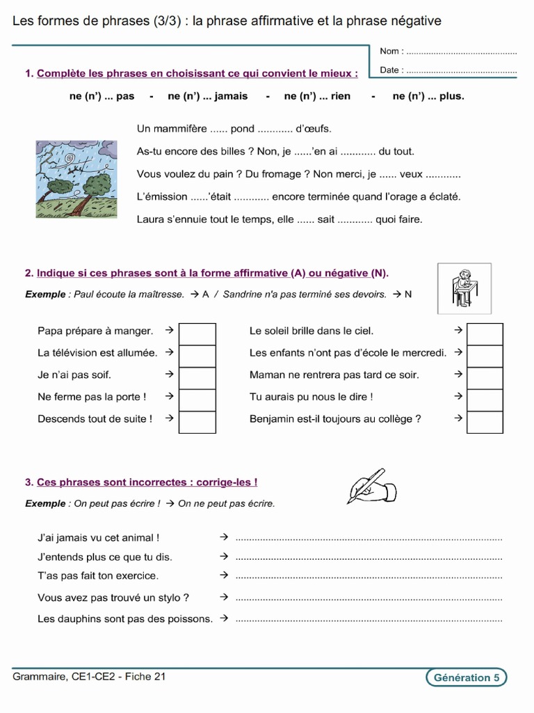 Phrase Affirmative Et Négative Ce2 Exercices En Ligne Phrase Affirmative | PDF