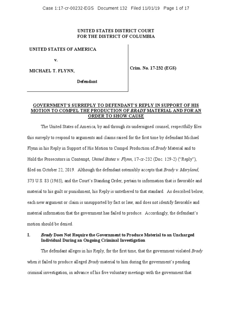 Doj Response Re Flynn Mtc Pdf Fourteenth Amendment To The United