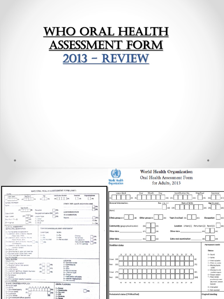 WHO Oral Health Assessment Form 2013 Review PDF Human Tooth Tooth