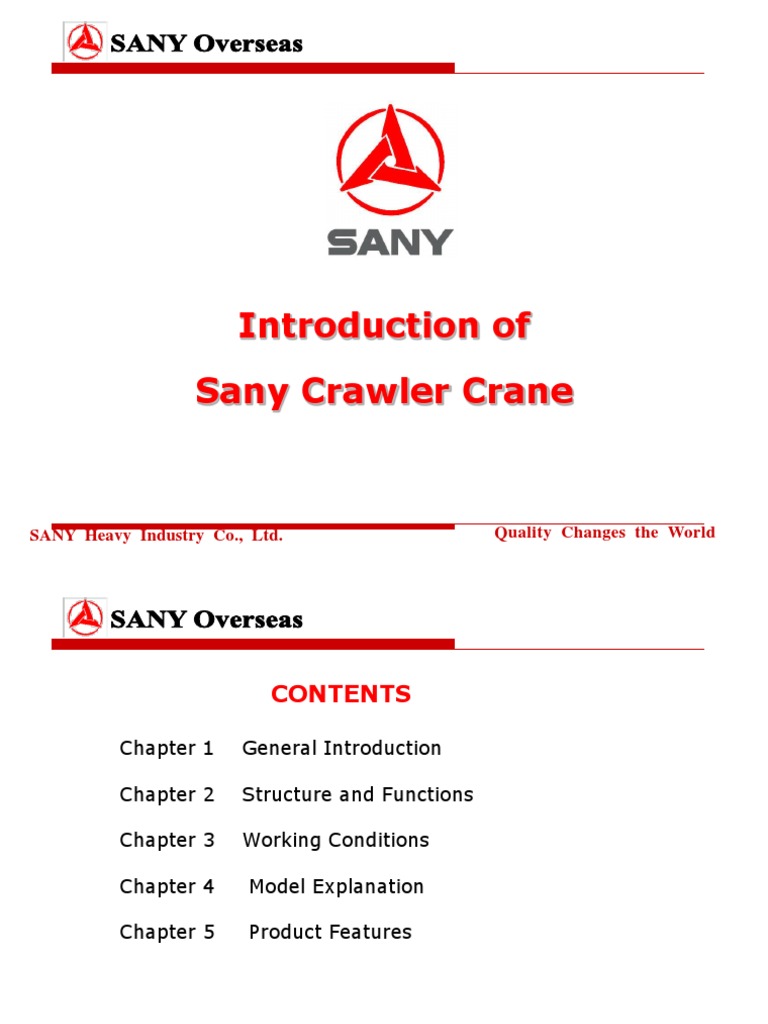 Sany Crawler Crane Product Introduction Pdf Crane Machine
