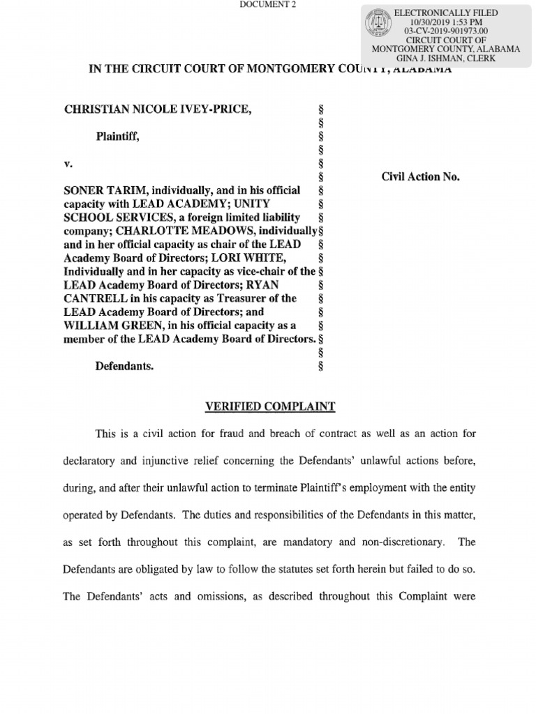 Ivey Lawsuit Against LEAD Academy PDF