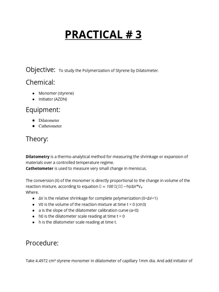 Measuring Polymerization with Cathetometer | PDF | Science ...