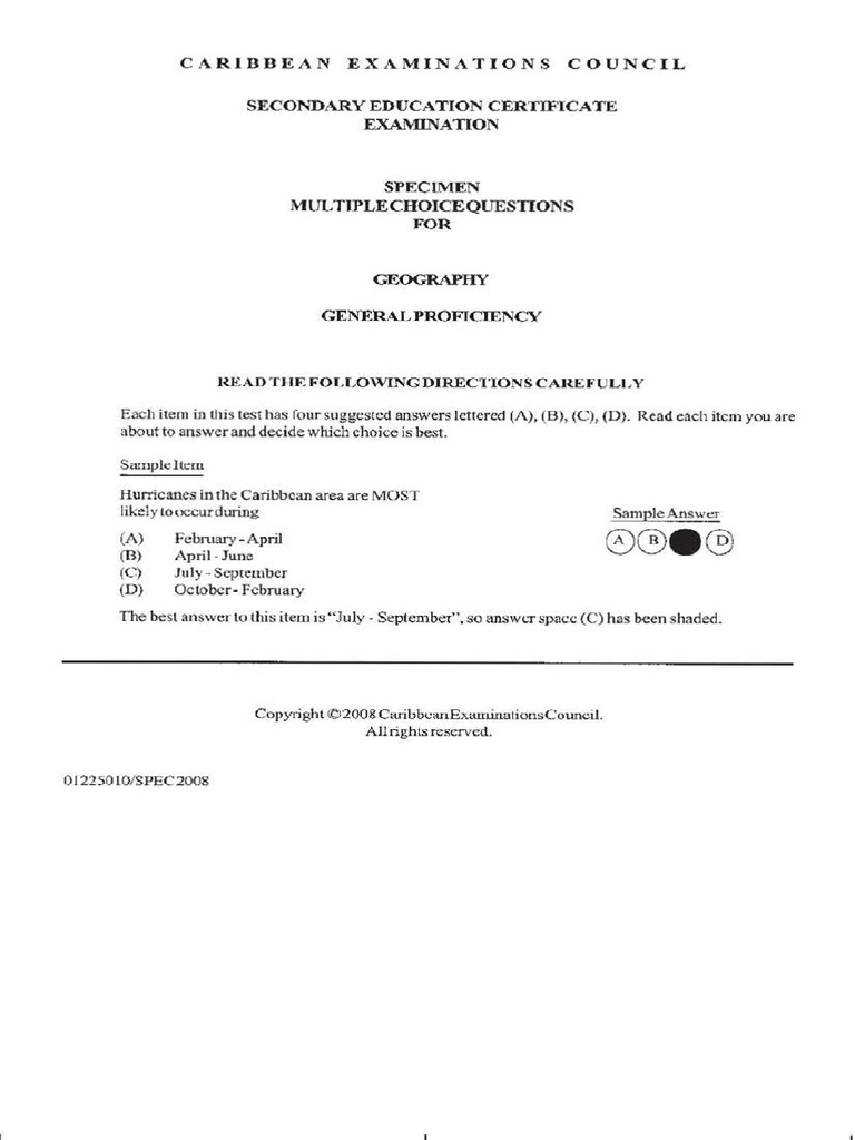 CSEC Geography Specimen Multiple Choice 2008 | PDF | Erosion | Agriculture