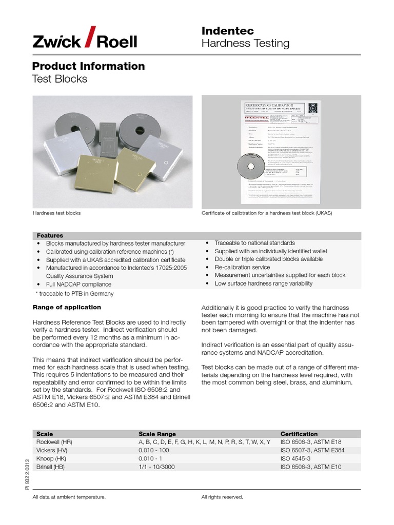 Product Information Test Blocks Indentec Hardness Testing PDF