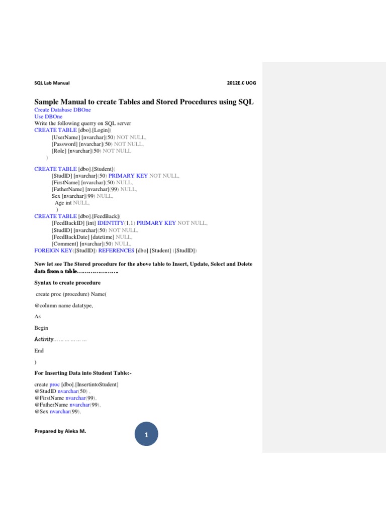 A Guide to Creating Database Tables and Stored Procedures in SQL Server ...