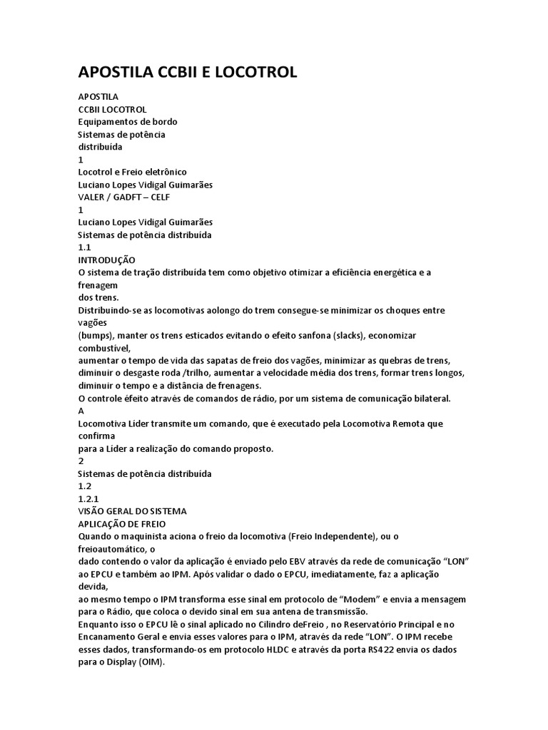 Apostila Ccbii e Locotrol | PDF | Freio | Locomotivas