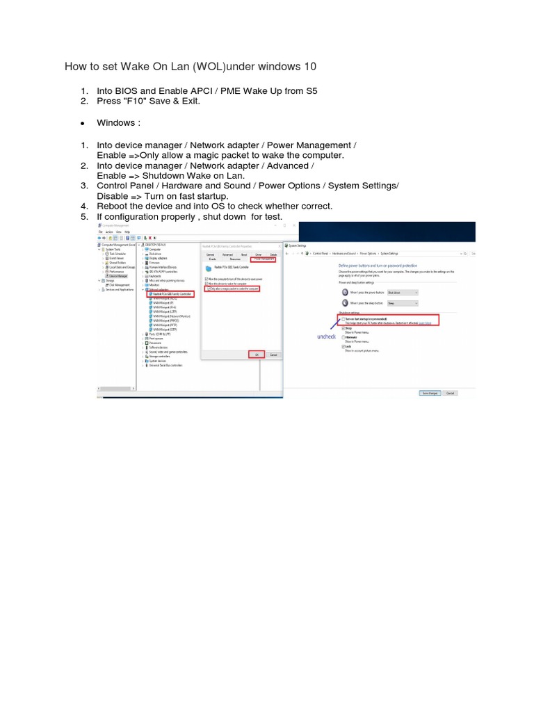 Enable Wake On LAN in Windows 10 | PDF