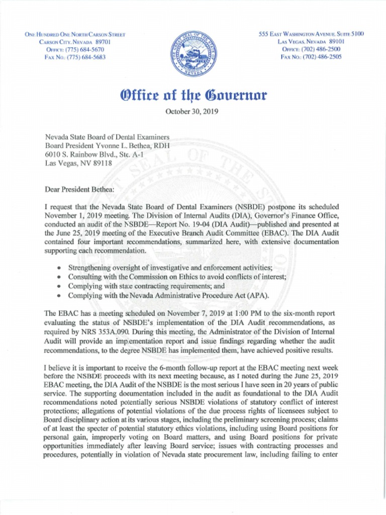 Governor's Letter To The Dental Board PDF