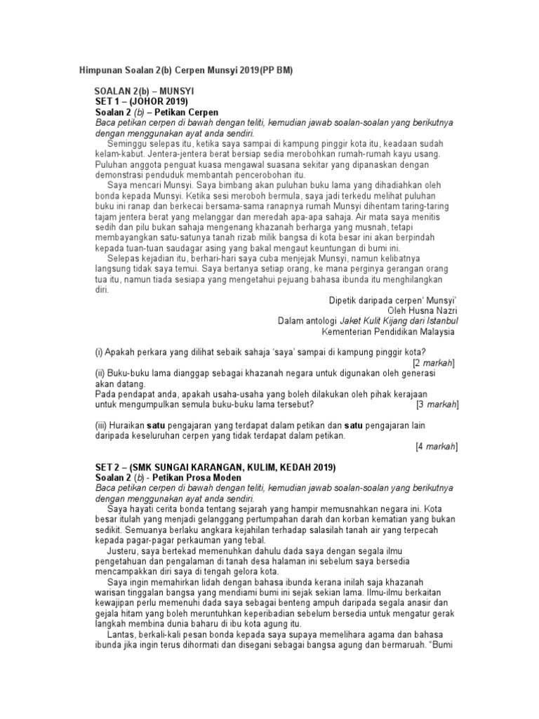 Himpunan Soalan 2 B Cerpen Munsyi 2019 Pp Bm Pdf