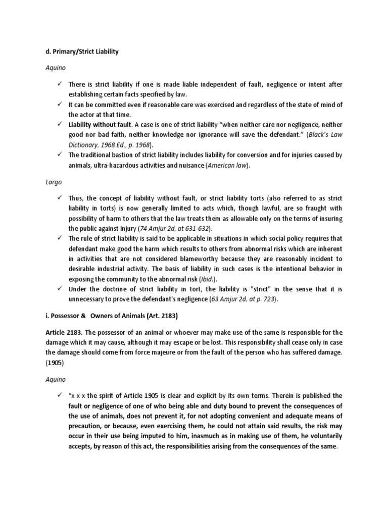 Torts Strict Liability Pdf Product Liability Strict Liability