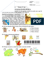 Prova de Música 6o Ano PDF