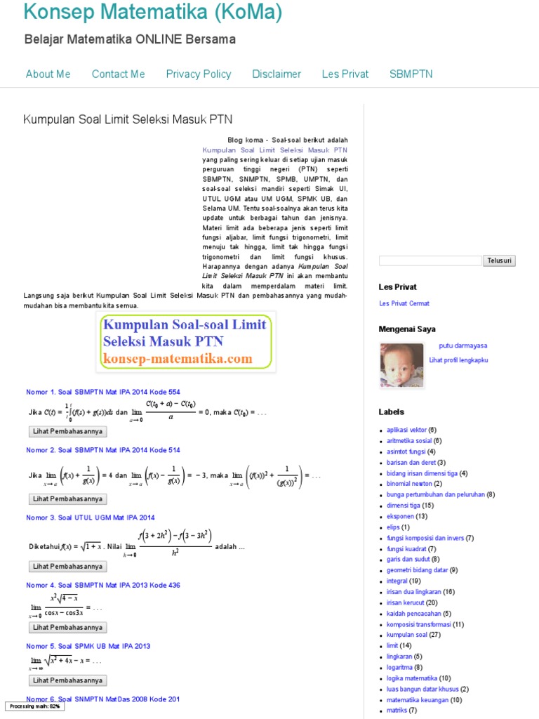 Kumpulan Soal Limit Seleksi Masuk Ptn Konsep Matematika Koma