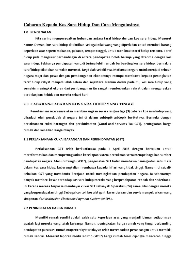 Cabaran Kepada Kos Sara Hidup Dan Cara Mengatasinya  PDF