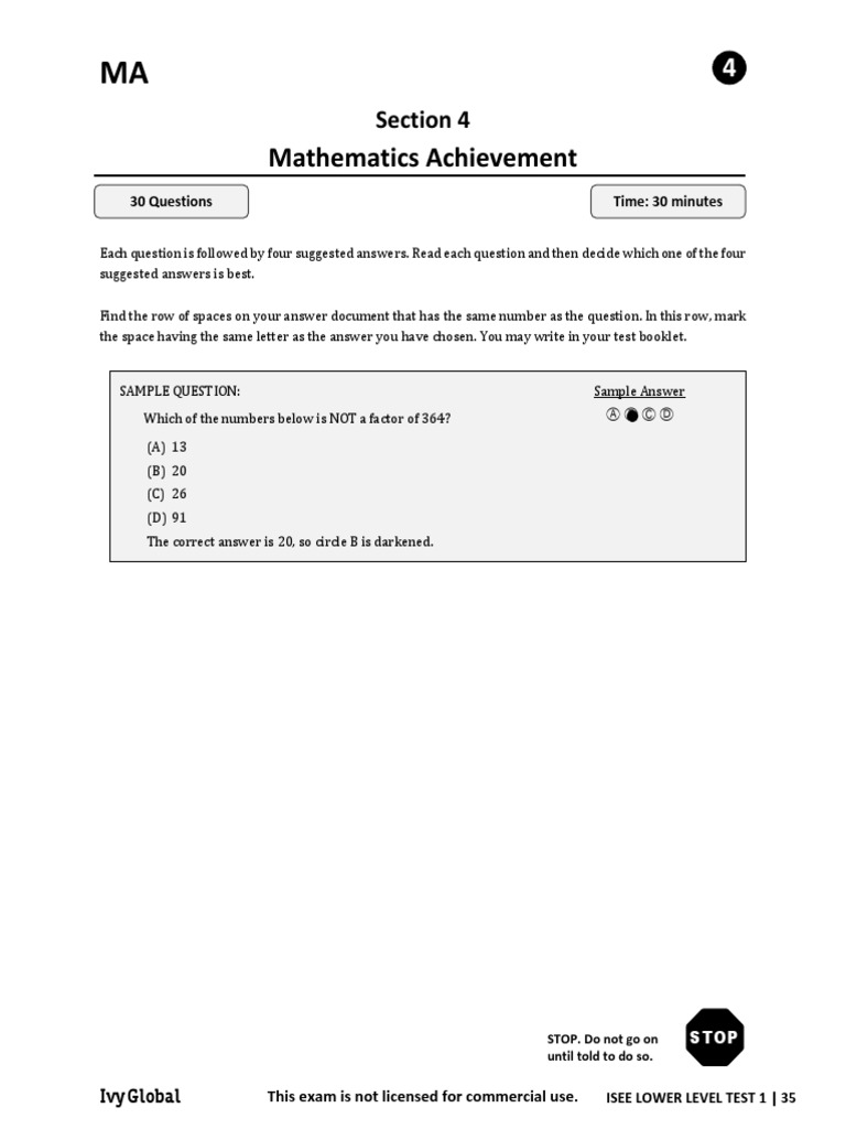 ISEE Lower Level Test 1 V 1.3 - MA PDF | PDF | Geometry | Teaching Mathematics for Free Isee Practice Test Upper Level Printable
