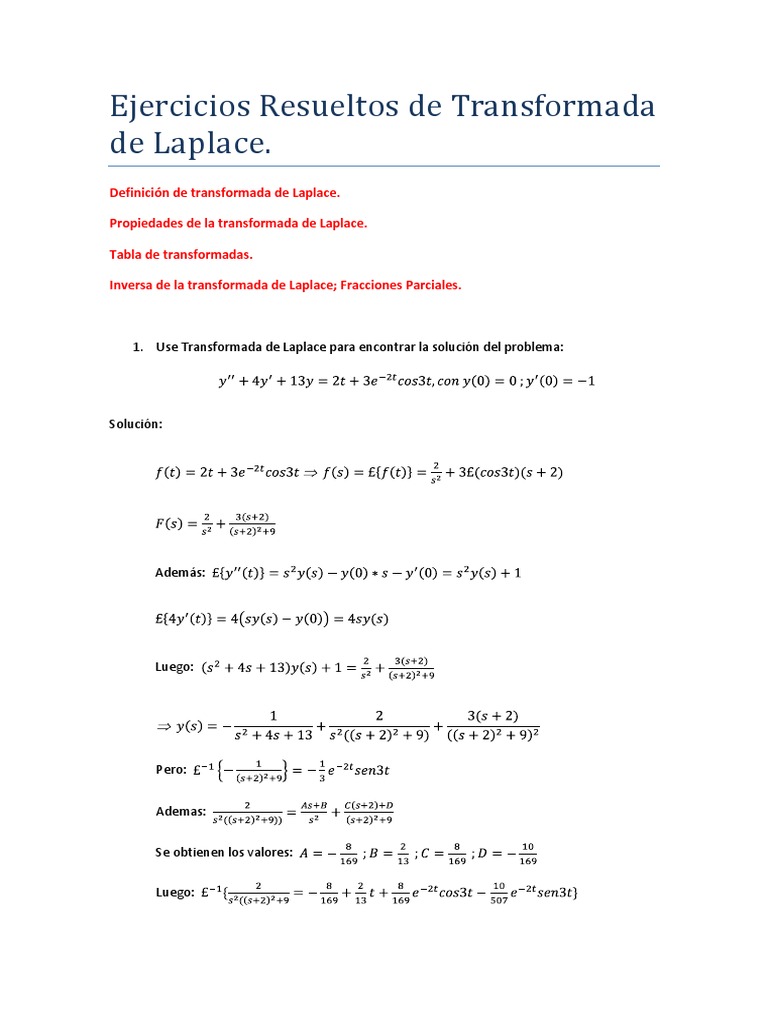 Ejercicios de Transformada de Laplace | PDF | Métodos y materiales de ...