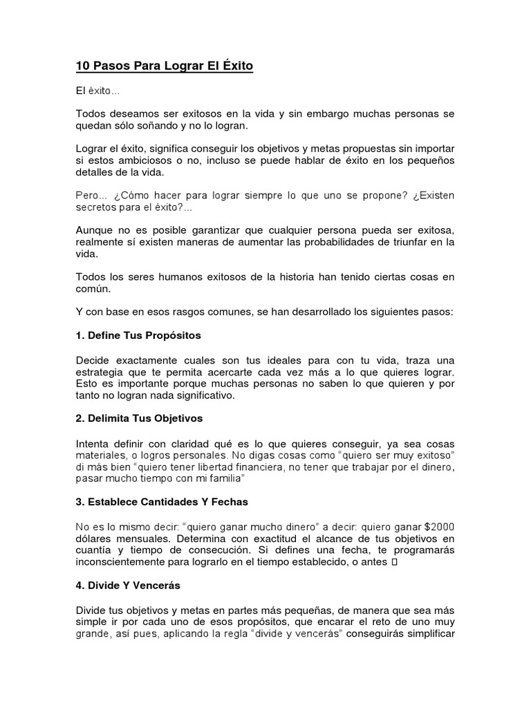 10 Pasos para Alcanzar el Éxito | PDF | Planificación | Vida