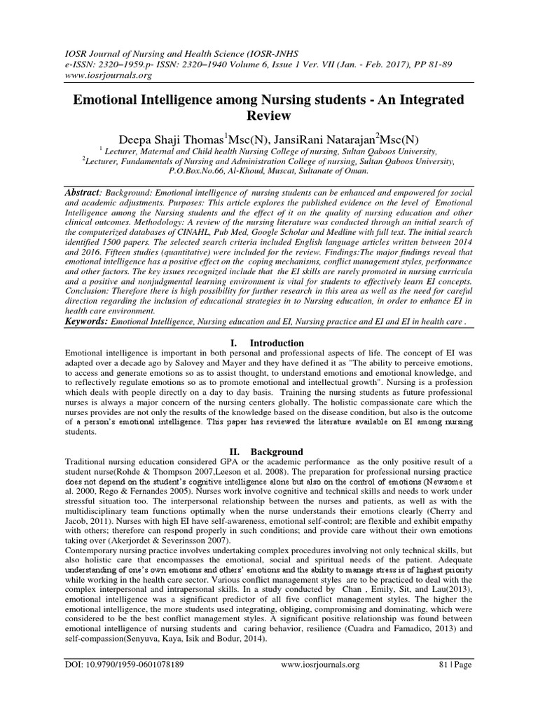 Emotional Intelligence in Nursing Students | PDF | Emotional ...