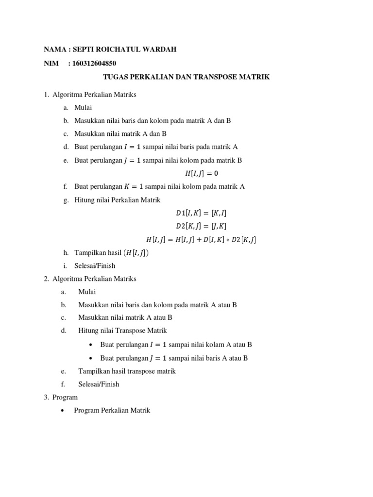 Algoritma Perkalian dan Transpose Matriks | PDF