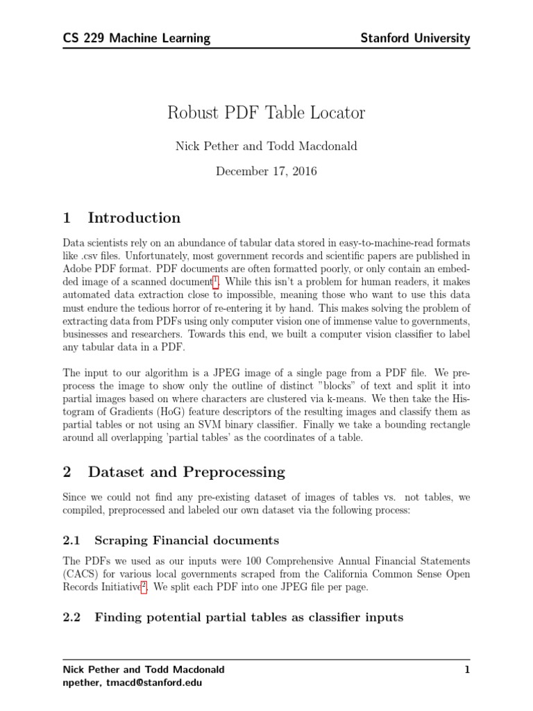 PDF Table Extraction Using Machine Learning | PDF | Cluster Analysis ...