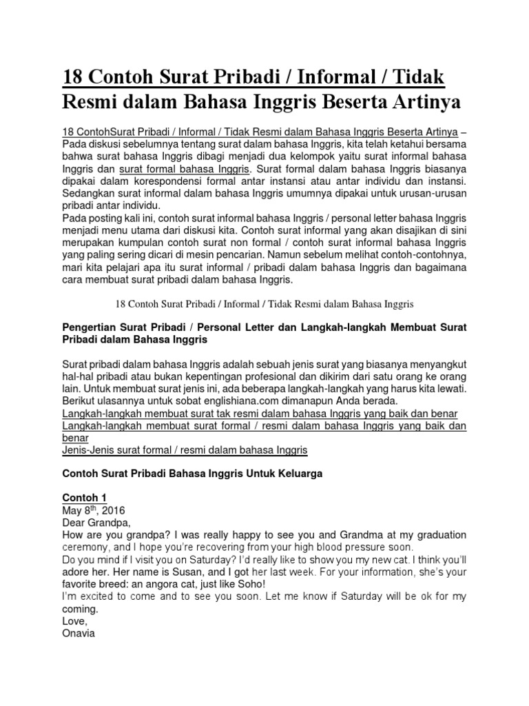18 Contoh Surat Pribadi | PDF