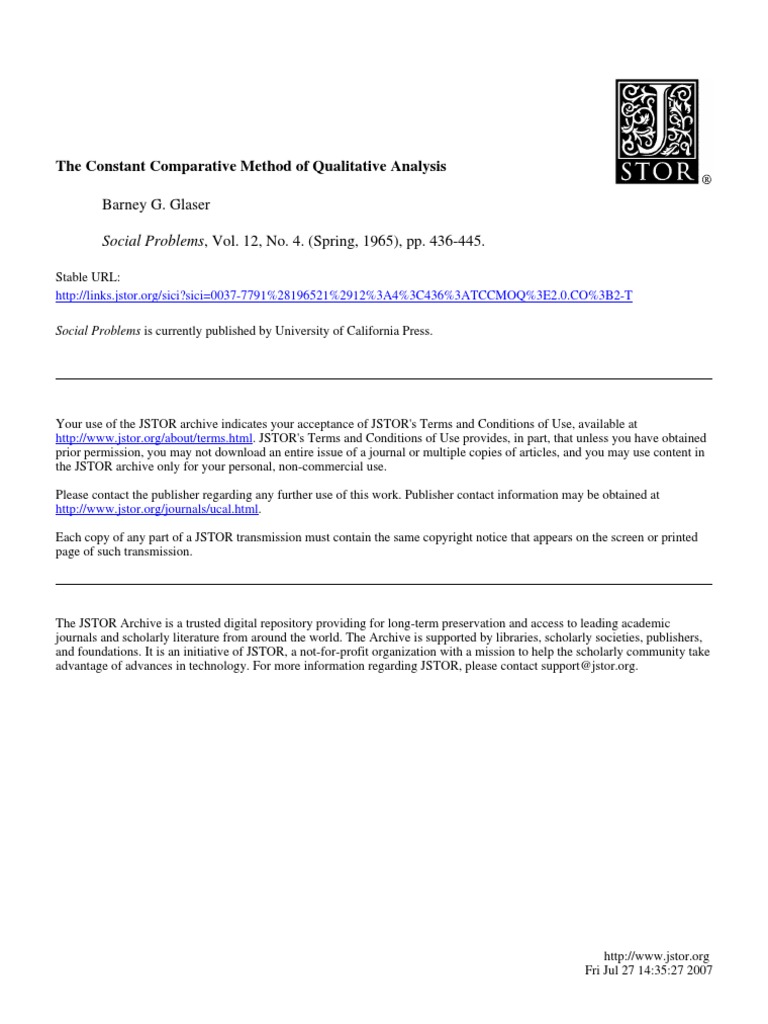 Glaser (1965) - The Constant Comparative Method of Qualitative Analysis ...