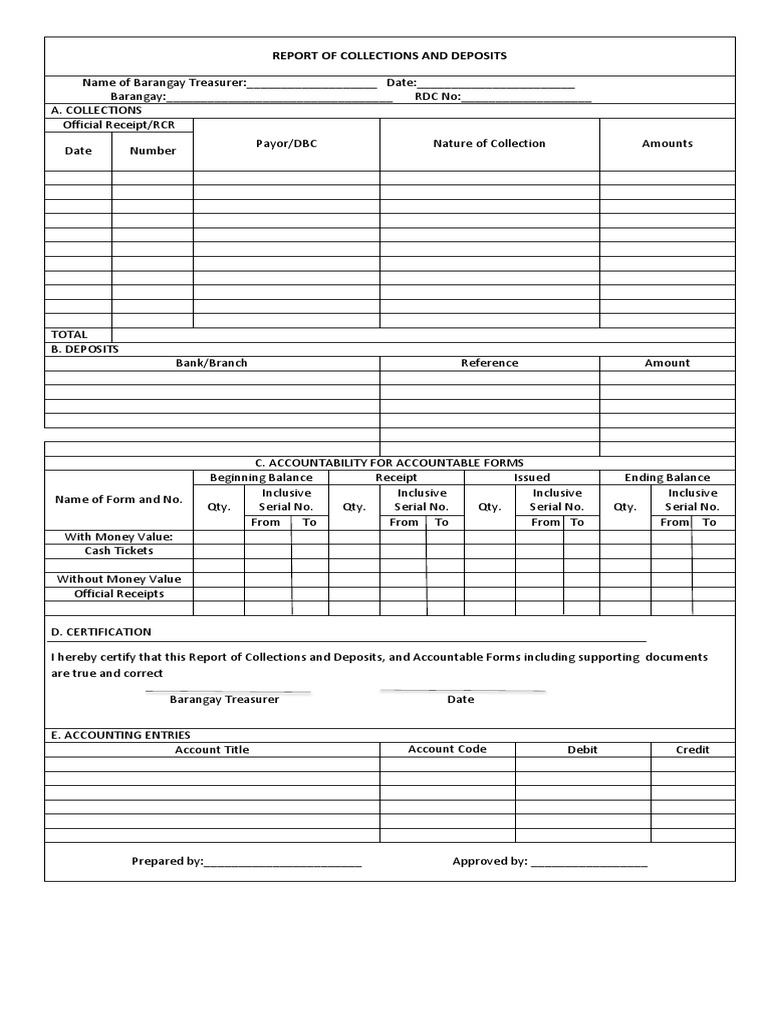 Barangay Collections and Deposits Report | PDF | Finance & Money ...