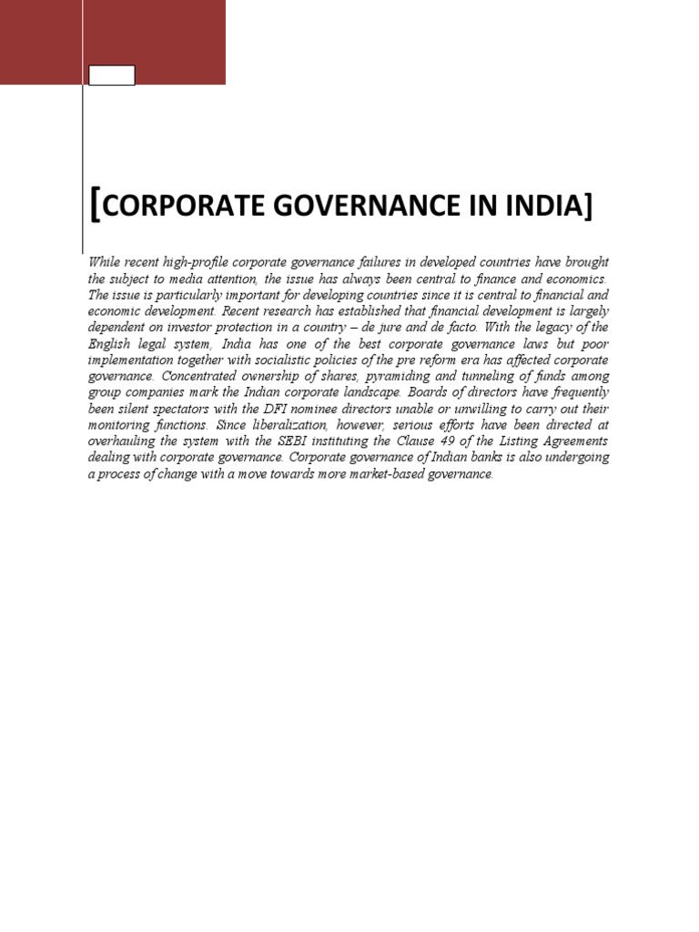 Corporate Governance Challenges in India | PDF | Corporate Governance ...